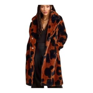 Stoosh Cowhide Print Faux Fur Coat in Black & Brown, Size S